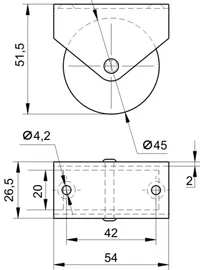 Caster wheel S03000002 / H-51,5 / D-45