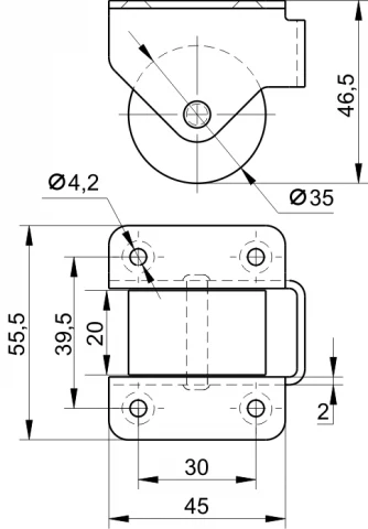 Caster wheel S03000004 M / H-46,5 / D-35